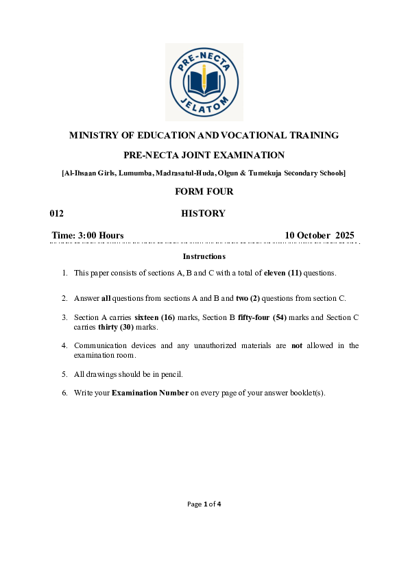 HISTORY PRE-NECTA 2025.pdf