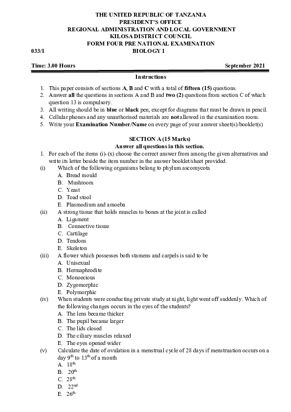 BIOLOGY PRE NECTA EXAM KILOSA 2021.pdf