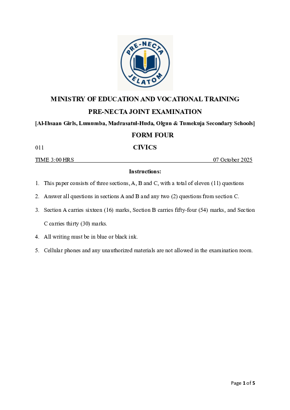 CIVICS PRE NECTA 2025.pdf