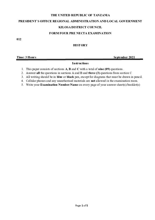HISTORY PRE NECTA EXAM KILOSA 2021 edited.pdf