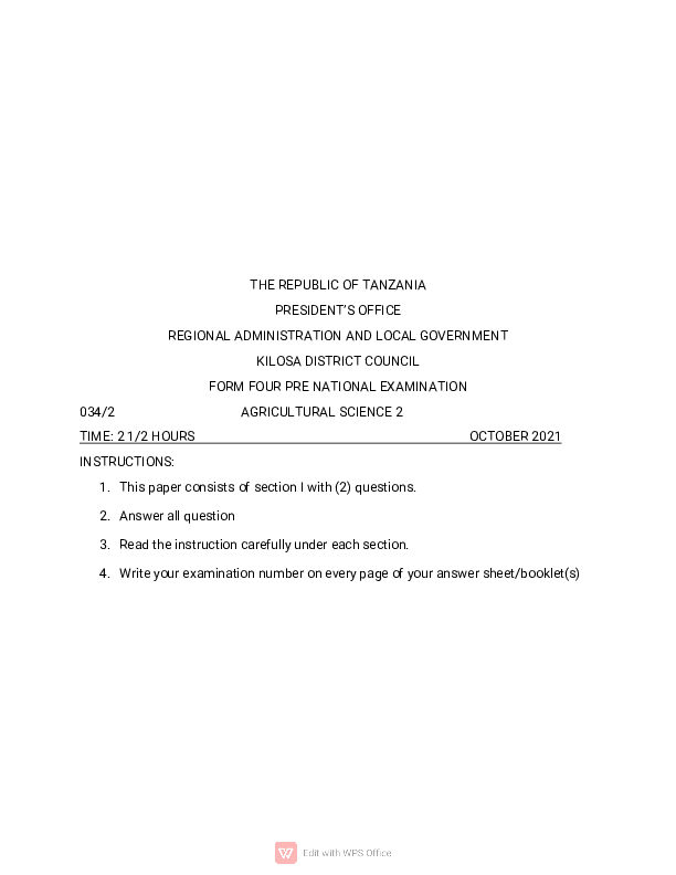 AGRICULTURE SCIENCE 2 EXAM PRE NECTA 2021.pdf