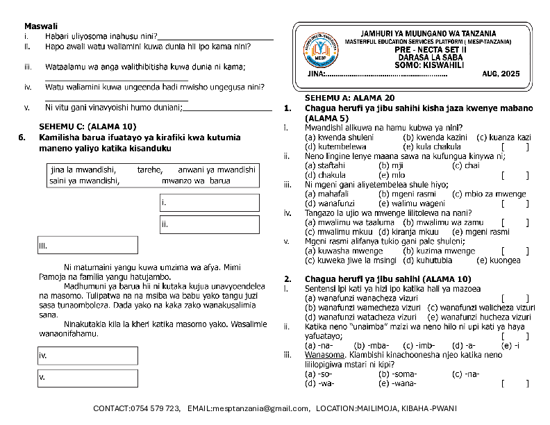 MESP-TANZANIA GRADE VII, PRE NECTA SET II.pdf