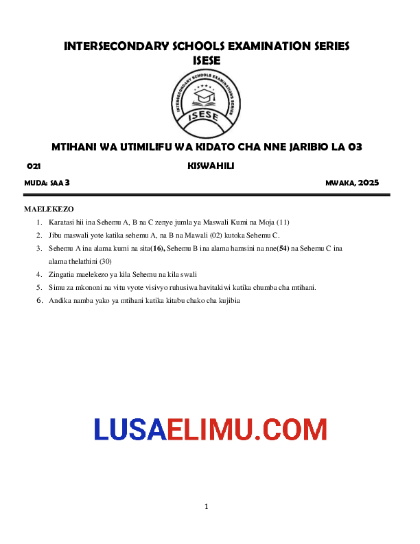 F4 KISWAHILI ISESE PRE-NECTA S03 2025.pdf