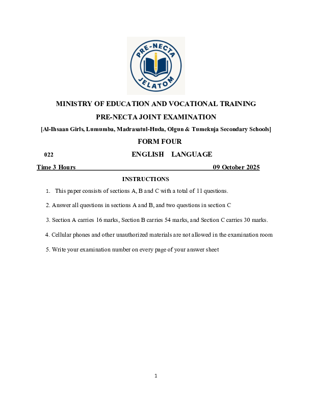 ENGLISFH PRE-NECTA 2025.pdf
