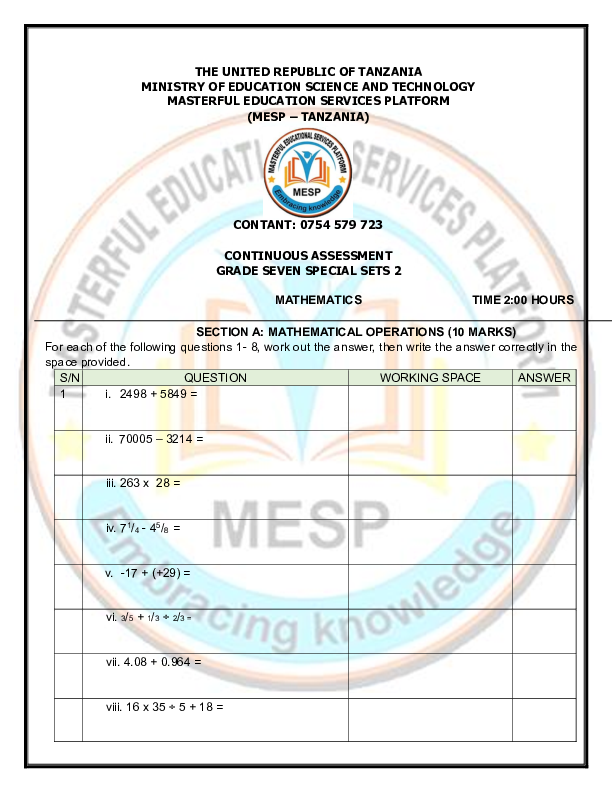 GRADE 7 SPECIAL SET 2, MESP TANZANIA.pdf