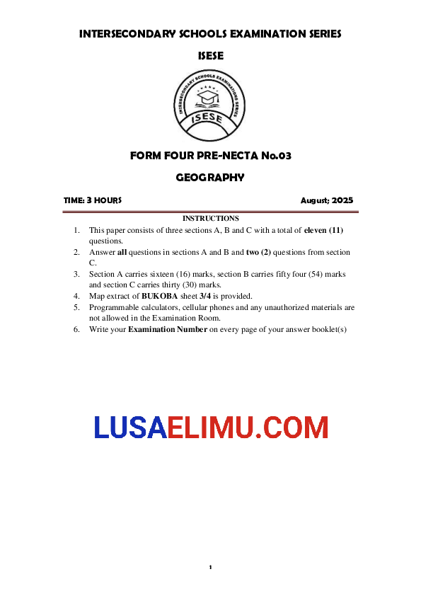 F4 GEOGRAPHY ISESE PRE-NECTA S03 2025.pdf