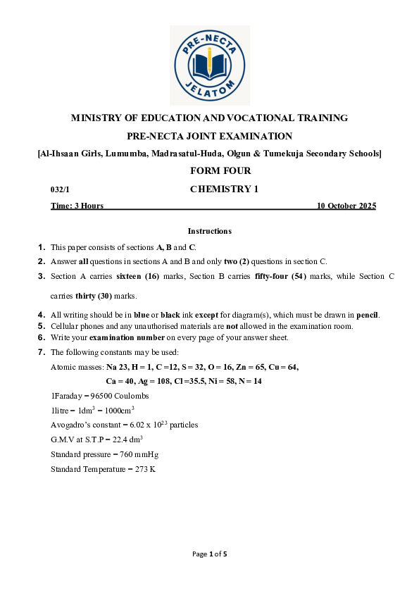 CHEMISTRY-1 PRE-NECTA 2025.pdf