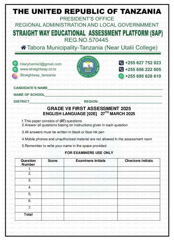 1ST SAP JOINT  ENGLISHVII MARCH 2025.pdf