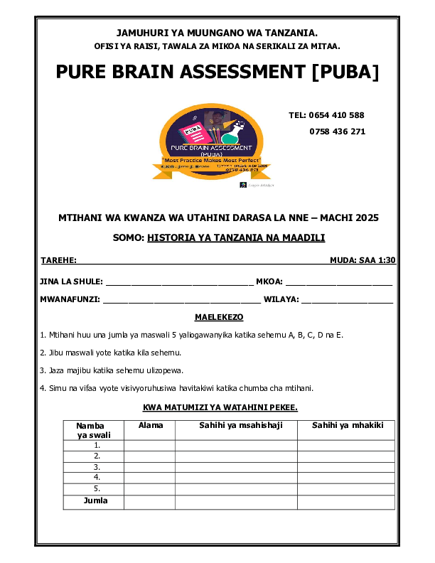 PUBA G4 1ST ASSESSMENT- HISTORIA YA TZ NA MAADILI.pdf