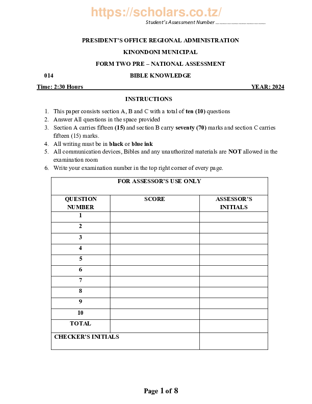 elimuconnect.online BIBLE KNOWLEDGE  FORM TWO PRE NATIONAL.pdf