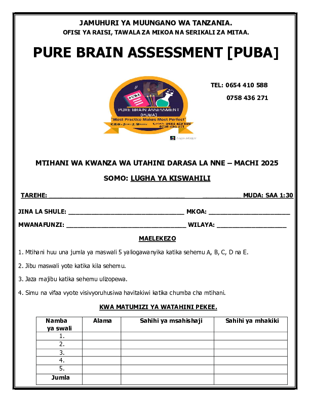 PUBA G4 1ST ASSESSMENT- KISWAHILI.pdf