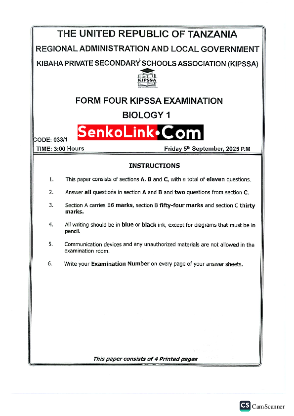 BIOLOGY 1 KIPSSA F4 2025 AUGUST Senkolink.com.pdf