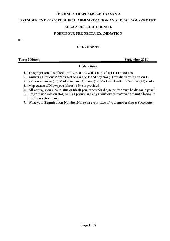 GEOGRAPHY PRE NECTA EXAM KILOSA 2021.pdf