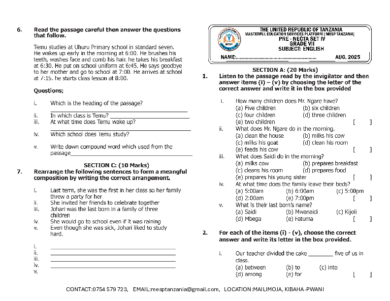 MESP-TANZANIA GRADE VII, PRE NECTA SET IV.pdf