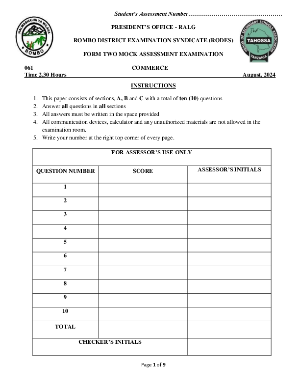 COMERCE F2 QUESTION PAPER MOCK - 2024.pdf