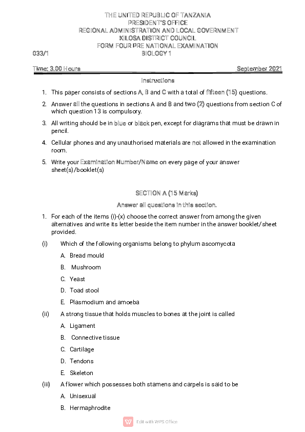 BIOLOGY PRE NECTA EXAM KILOSA 2021(1).pdf